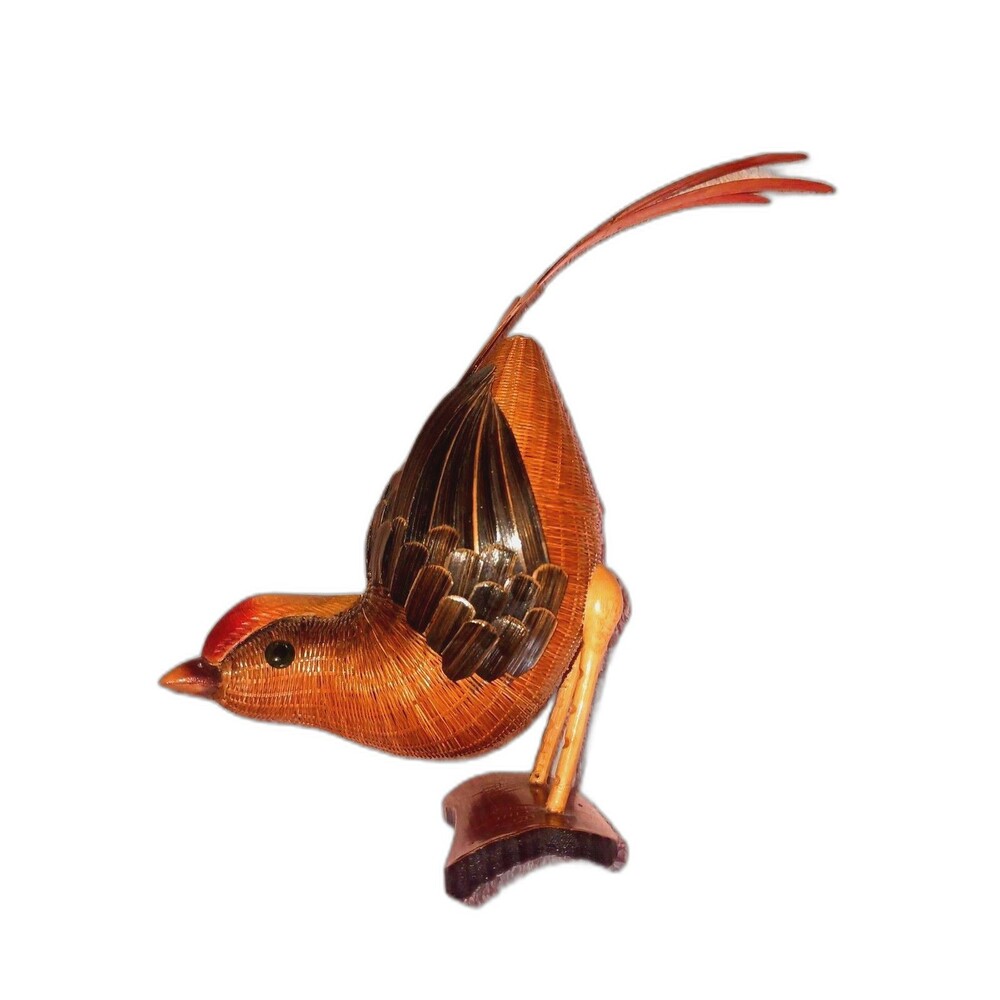Antique Rattan Chinese Shanghai Crafts Folk Rattan Bird Basket Figurine